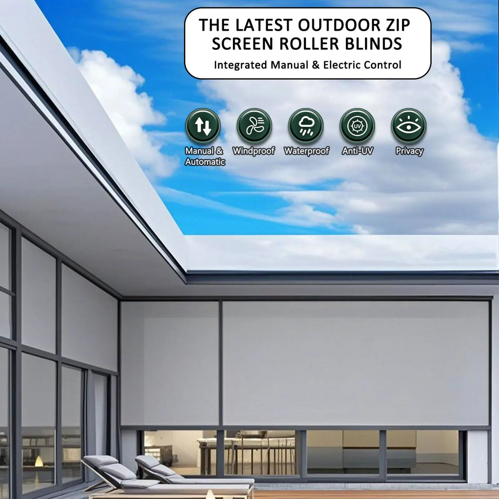 Motorized Zip Screen Roller Blinds Outdoor Patio Shading